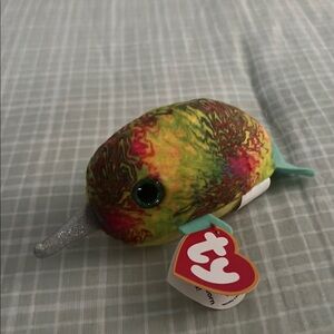 Ty Multicolor Narwhal Plush with Silver Horn born January 14th